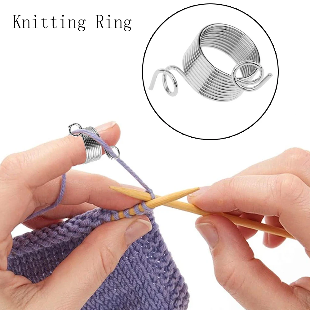 1/2pcs Stainless Steel Yarn Holder Finger Ring Wool Standing Tools Adjustable Yarn Guide Finger Holder Knitting Thimble