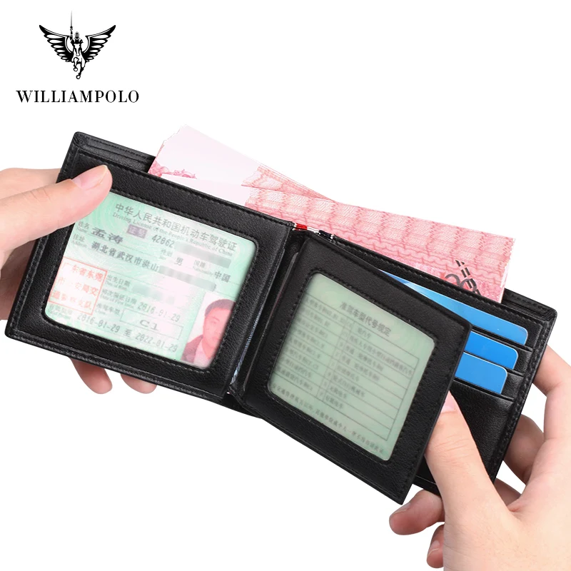 WILLIAMPOLO – portefeuille Slim en cuir véritable pour hommes, Mini porte-monnaie Design, marque de mode, petite pochette, cadeau, 181342