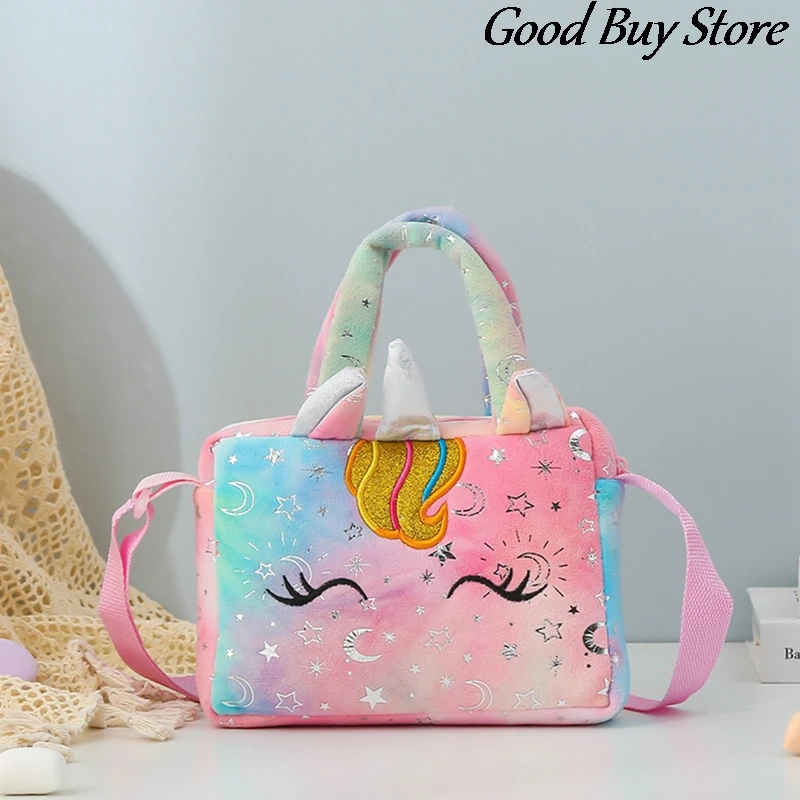 Children Unicorn Totes Soft Plush Animal Crossbody Bag Cute Handbags Girls Winter Shoulder Purse New Year Party Bags Fashion