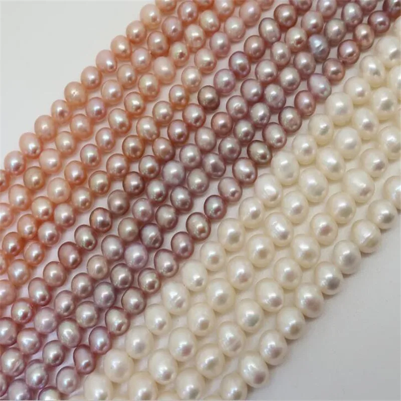White Natural Freshwater Pearl Beads Near circle Round Cultured Pearls For DIY Women Handmade Bracelet Accessories 15''inches