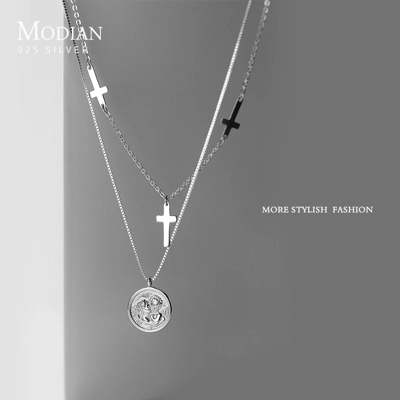 Modian Classic 925 Sterling Silver Stackable Cross Lettering Lovers Avatar Coin Confessions Pendant for Women Fine Jewelry Gift