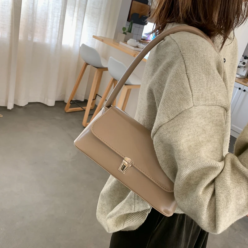 Solid Color PU Leather Handbags For Women 2021 Shoulder Bag Female Small Elegant Totes Lady Handbag Luxury Hand Bag