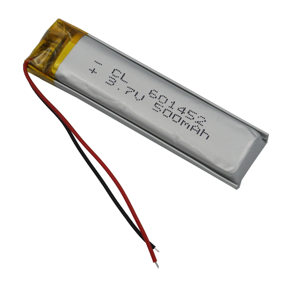 Bateria de polímero de lítio 601452 para GPS, MP4, gravar caneta, gravador de condução, câmera do carro, LED Headset, jogador do jogo, 3.7V, 500mAh, 1.85Wh