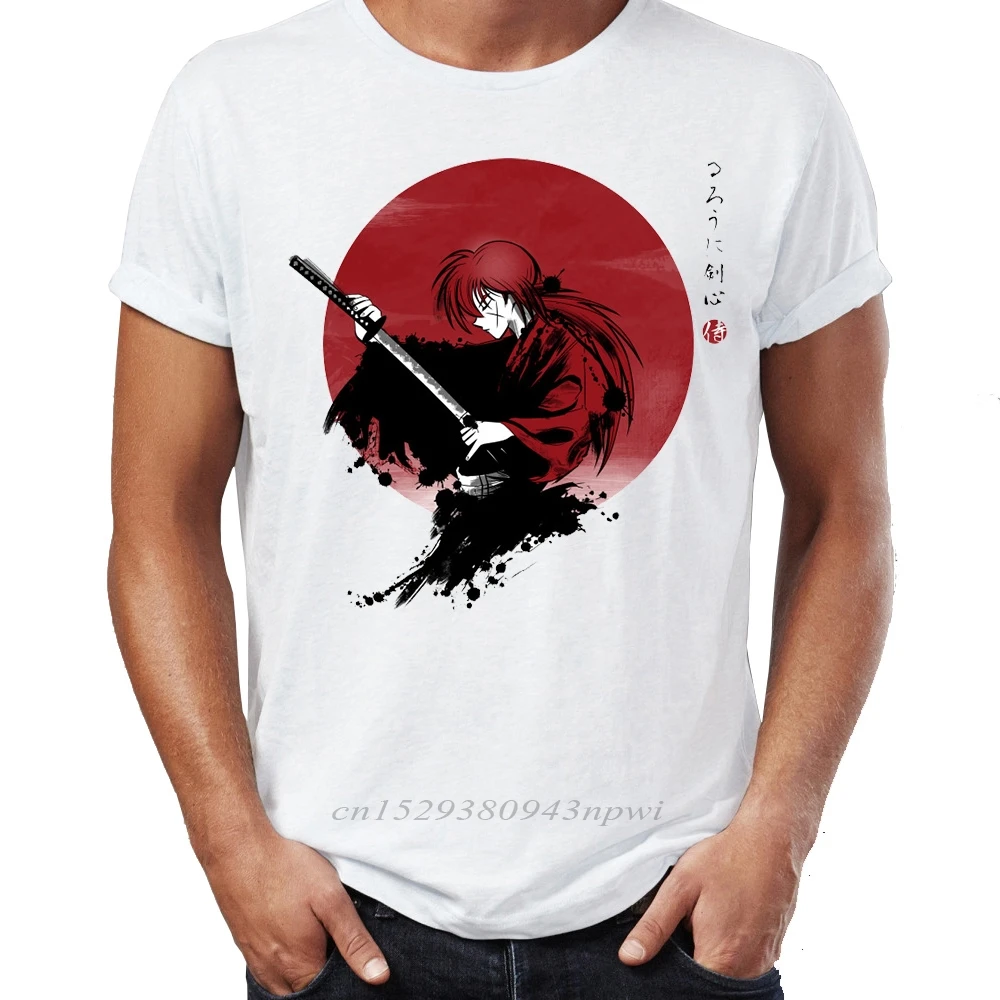 Camisetas de estilo Hip Hop para hombre, ropa 100% de algodón con estampado impreso de Rurouni Kenshin Manga Anime Artsy