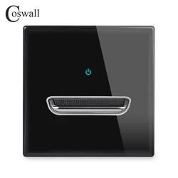 COSWALL New Arrival 1/2/3/4 Gang 1 Way Toggle On / Off Wall Light Switch Blue Backlight Tempered Glass Panel White Black Grey