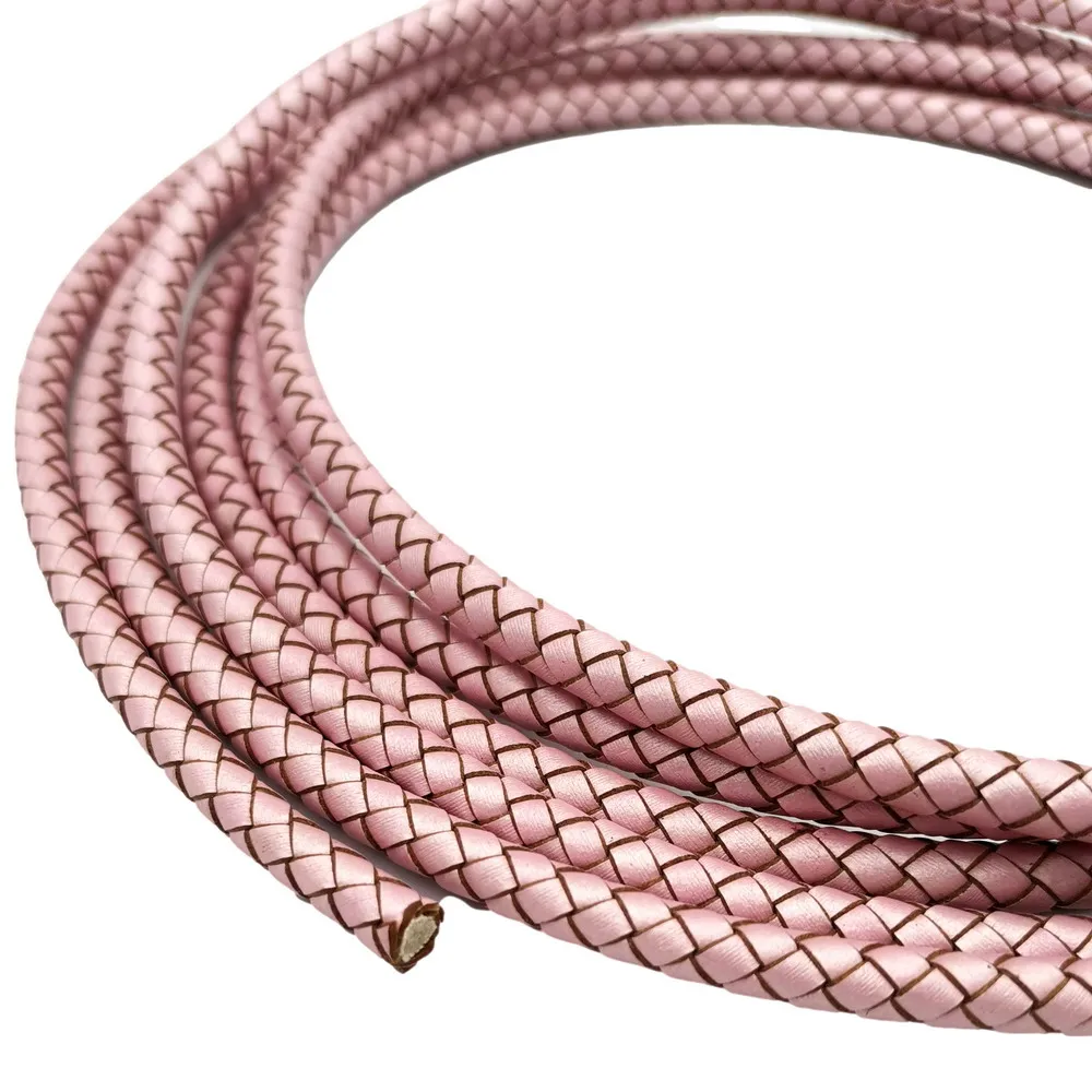 Aaazee 6mm Braided Leather Strap Woven Folded Cord for Bracelet Making Metallic Pink