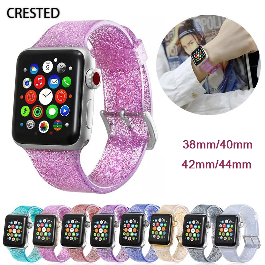 Long Lanh Dây Đeo Dây Đeo Apple Watch 44MM 40MM 45MM 41MM Iwatch 38MM 42MM Trong Suốt phụ Nữ Vòng Tay Đồng Hồ Apple Series 7 3 5 6SE