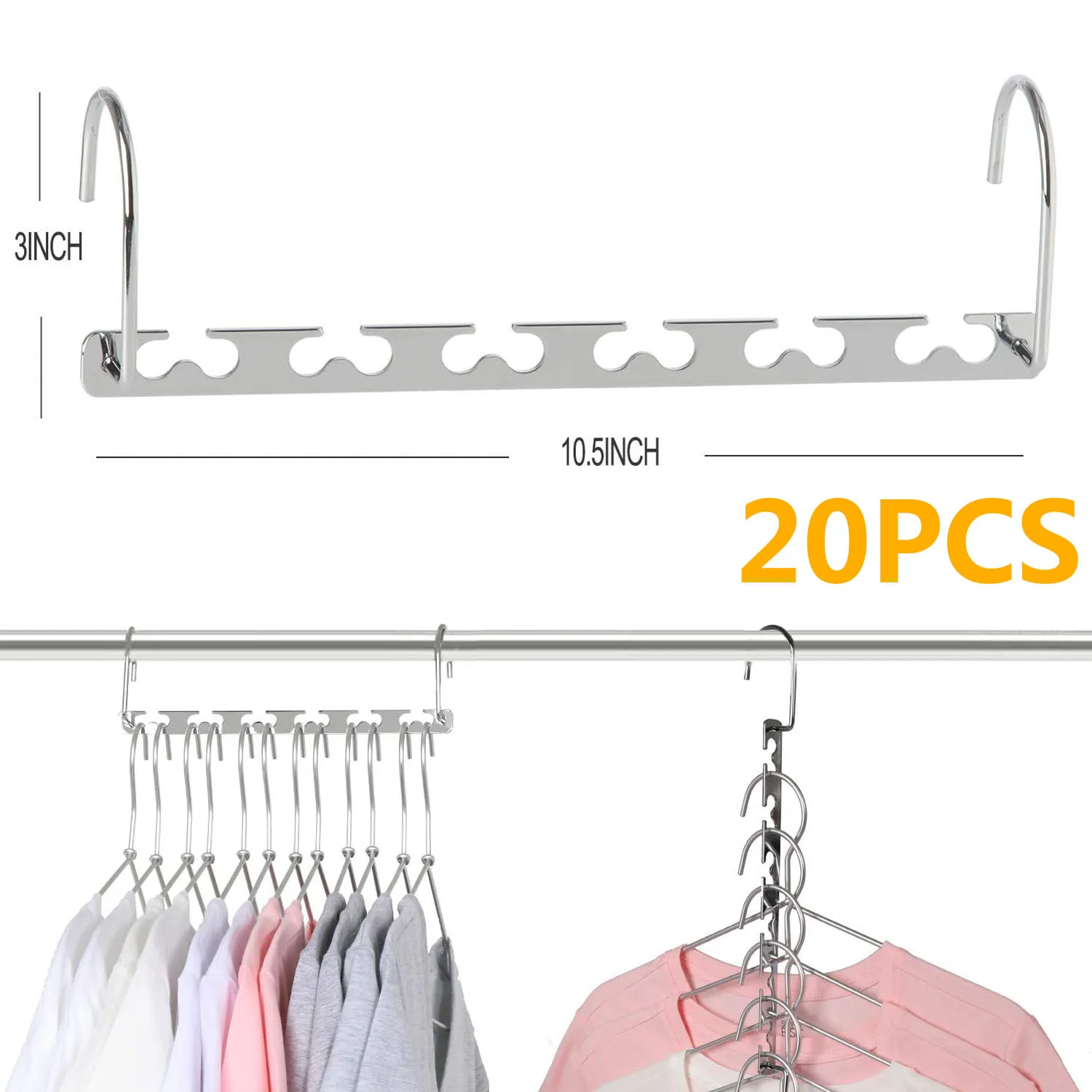 

Multifunctional Stainless Steel Clothes Hangers, Magic Hanger, Cascading Hook, Updated Hook, 6x2 Slots