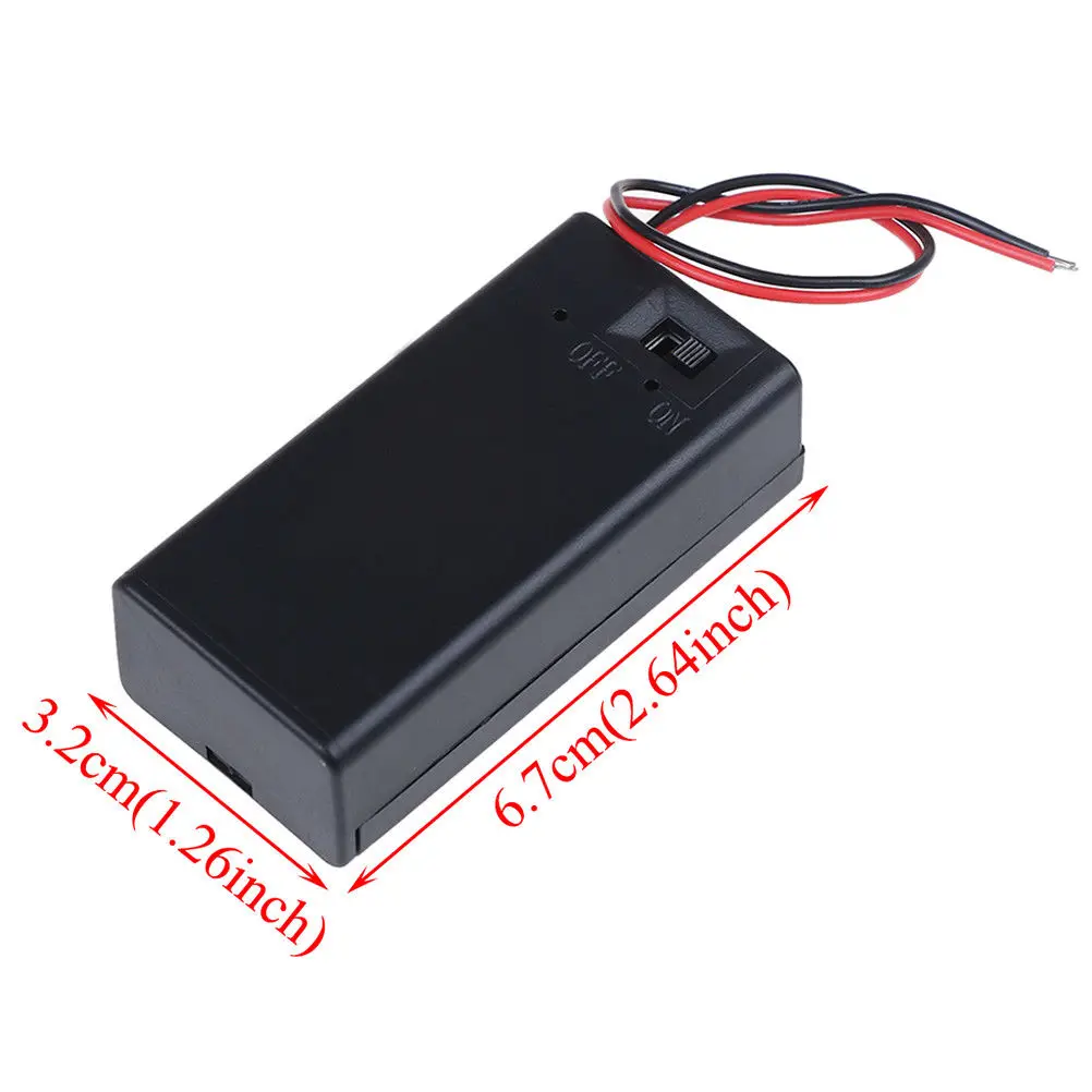 1pc 9V Battery Storage Case Plastic Box Holder With Leads ON/OFF Switch Cover