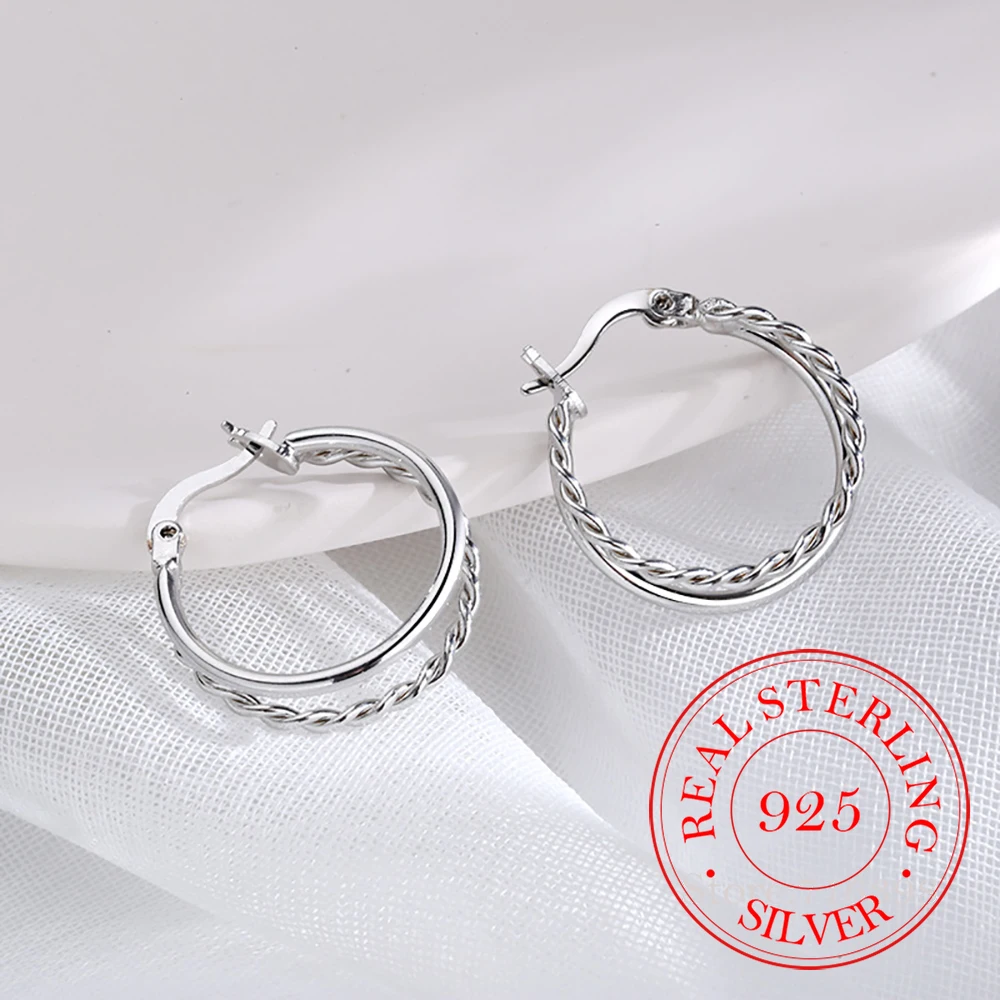 

925 Sterling Silver Circle Piercing Hoop Earrings For Women Girls Engagement Trendy Wedding Party Jewelry Pendientes Jlfjdla