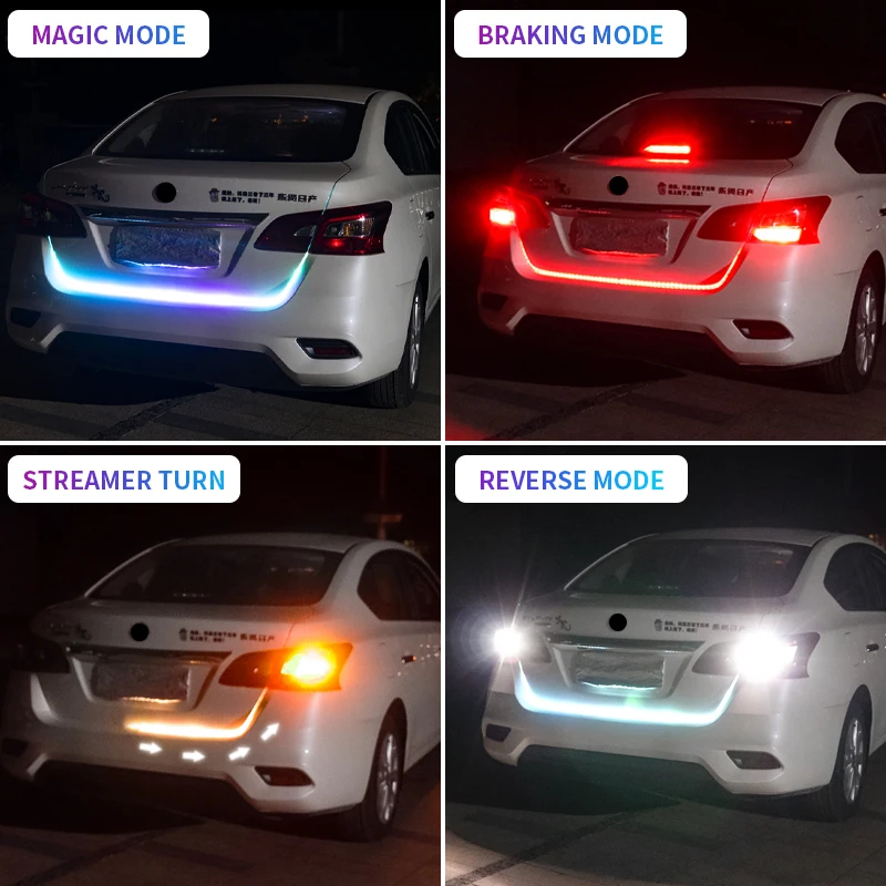 120cm Car Rear Trunk Tail Light Colorful Dynamic Warning LED Strip Drl Auto Running Turn Signal Decorative Lamp Car accessories