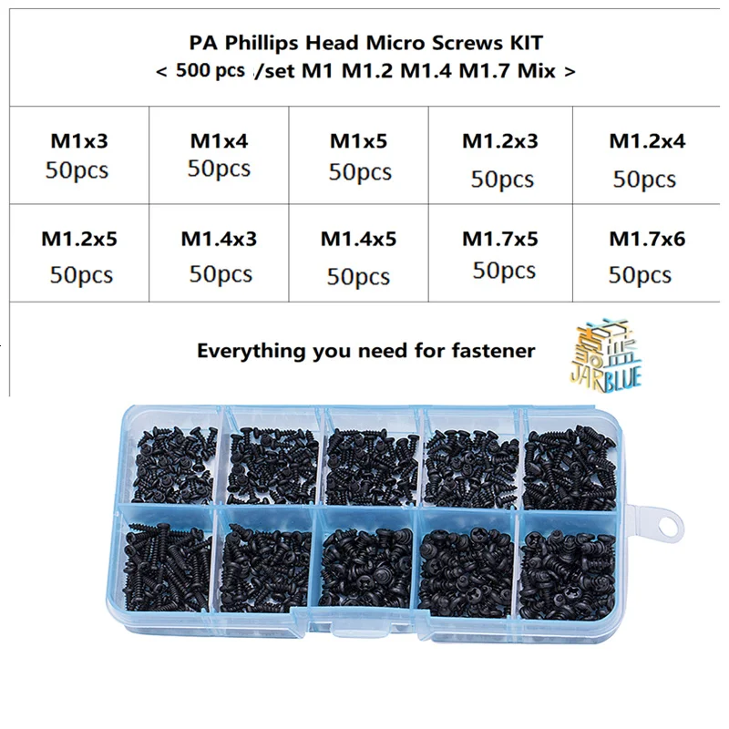 Juego de microtornillos de cabeza redonda para madera pequeños, Kit de tornillos autorroscantes electrónicos M1 M1.2 M1.4 M1.7 Mix Pa Phillips,