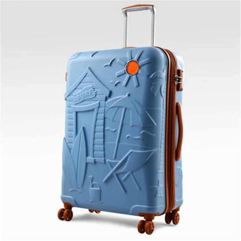 Men Beach relief printing Rolling Luggage British brand Women Trolley Suitcase Wheels mala Carry On Travel Bag Hardside Trunk