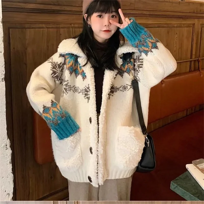 春秋カーディガンセーター女性赤緩いファッションオールマッチアウターミッドレングス小さな厚いニットジャケット M118