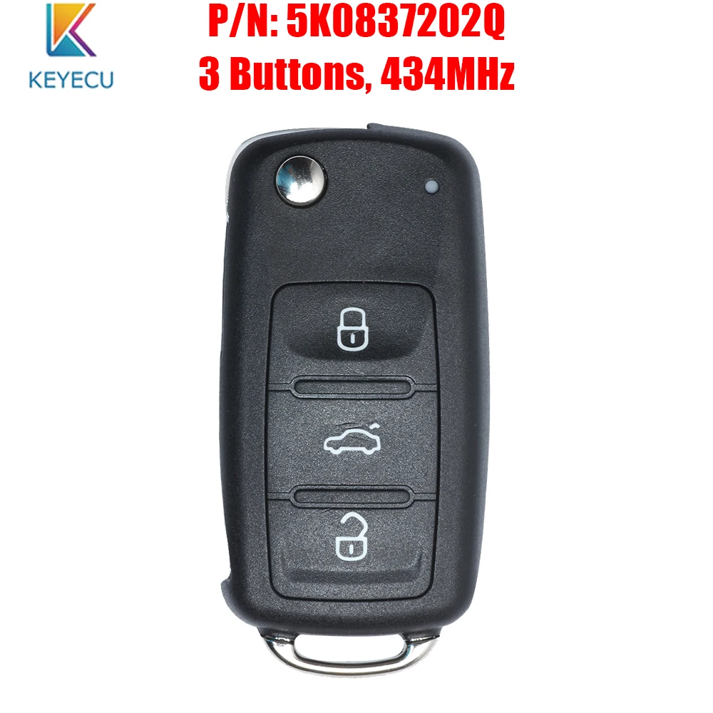 KEYECU Remote Car Key 434MHz 5K0837202Q for Volkswagen VW Beetle Caddy Eos Golf Tiguan Touran Jetta Polo Scirocco 5K0 837 202 Q