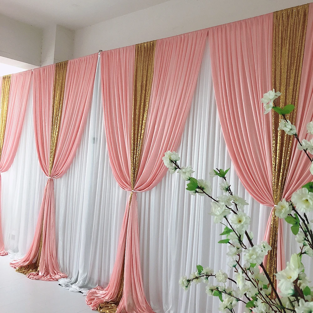 2021 August   New Arrival  White Curtain Blush Pink  Ice Silk  Gold sequin Drape  Backdrop Wedding Birthday Party Decoration