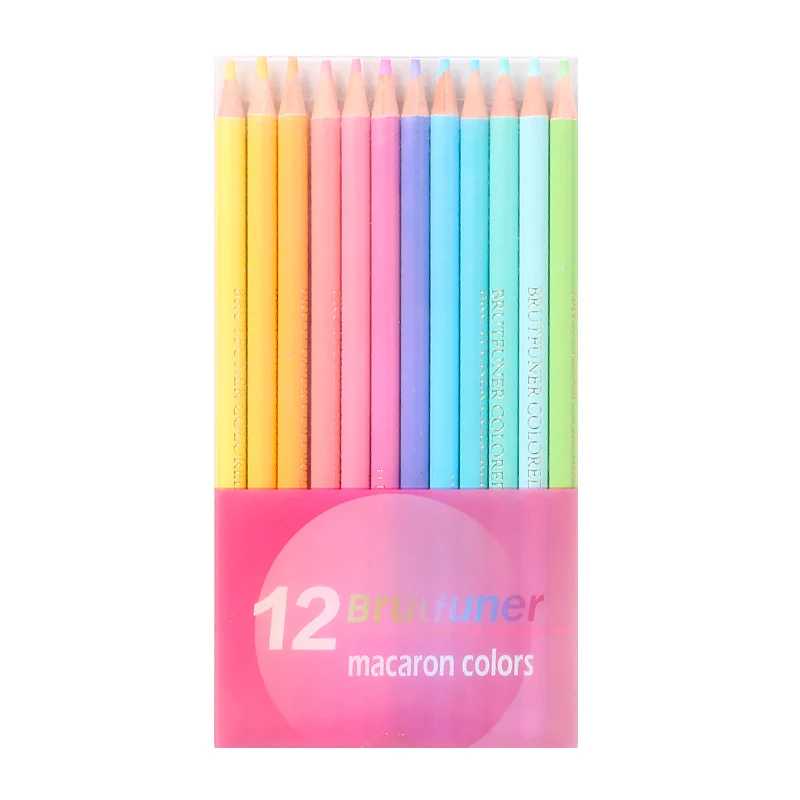 Brutfuner 12pcs Macaron Colored Pencils Soft Wood Color Pencil Vivid Colors Pastel Coloring For Adult School Sketch Kids Gifts