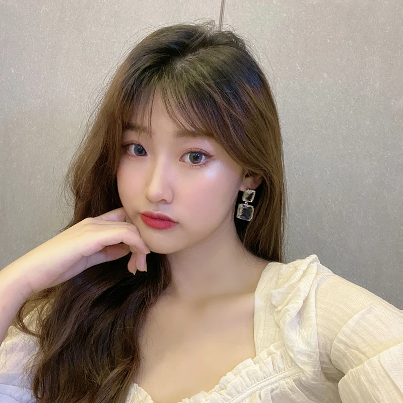 Korean Baroque Retro Temperament Crystal Clip Earrings Creative Transparent Simple Geometric Square Clip on Earrings No Hole