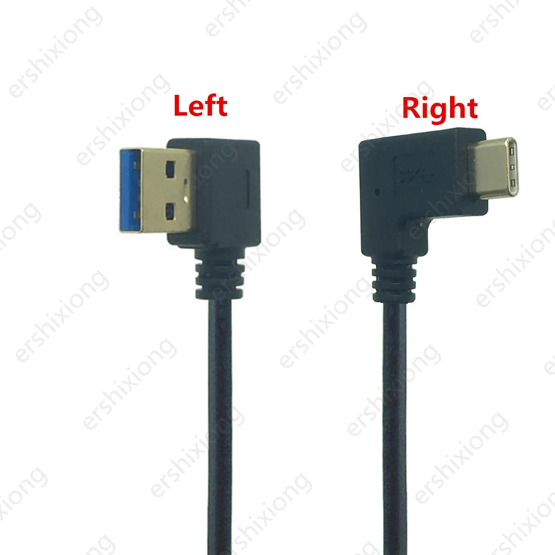 Conector de Cable de carga y sincronización de datos USB, ángulo de 90 grados hacia arriba y abajo, chapado en oro, USB 3,0 macho a USB 3,1 tipo C macho