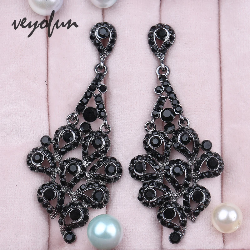 Veyofun Vintage Rhinestone Drop Earrings Classic Black Color Dangle Earrings For Womem Fasnion Jewelry Gift