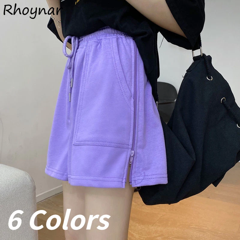 Shorts Women Colorful Young M-4XL Stylish Leisure Zipper All-match Students Daily Preppy Loose Pockets Female Elastic Waist Chic