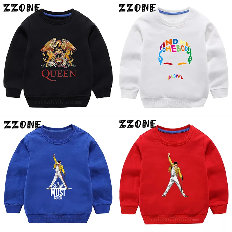 Kids Sweatshirts Freddie Mercury The Queen Band Print Fashion Cool Children Hoodies Casual Baby Pullover Tops Girls Boys Clothes