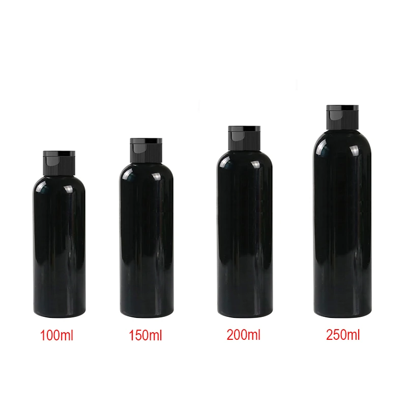 30pcs 100ml 150ml 200ml250ml Empty PET Refill Bottle For Cosmetics Shampoo Container Plastic Bottle Falp Lid Black Bottle