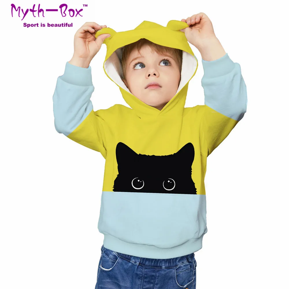 Autumn Winter Children's Hoodies Cat 3D Print Clothing Kids Sweatshirts Junior Child Tops Pullover 5-12y Boy&Girl Hooded Sweater