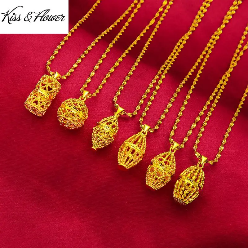 

KISS&FLOWER NK122 Fine Jewelry Wholesale Fashion Woman Girl Birthday Wedding Gift Exquisite Hollow 24KT Gold Pendant Necklaces