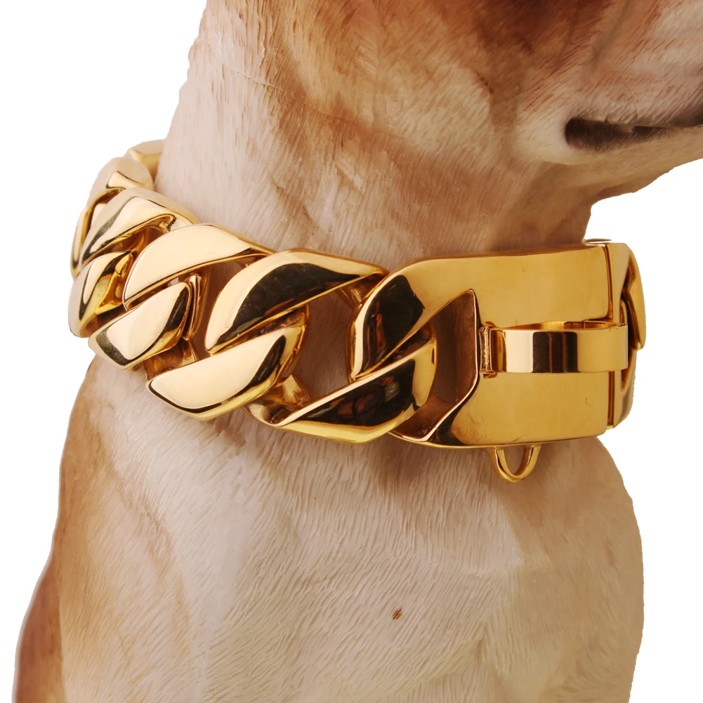 

32mm Gold Pet Chain Dog Collar Stainless Steel Necklace Heavy Luxury Dog Collar For Pit Bull Mastiff Bulldog Big Breeds