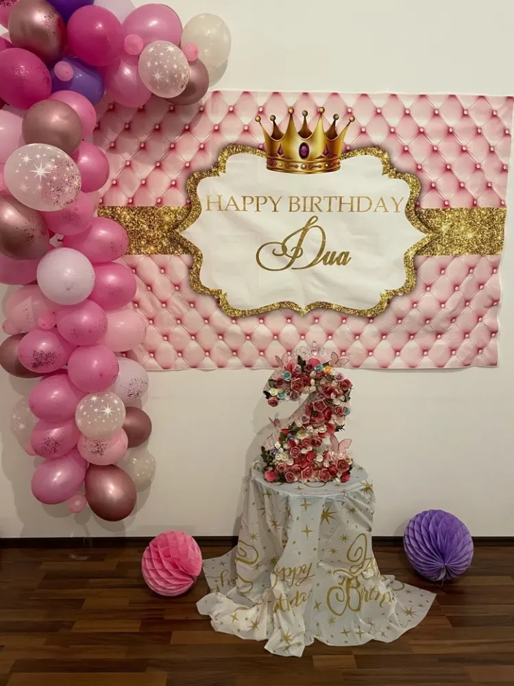 Princess Pink Backdrop Photography Gold Crown Headboard Sofa Happy Birthday Party Poster Portrait Photo Background Photo Studio