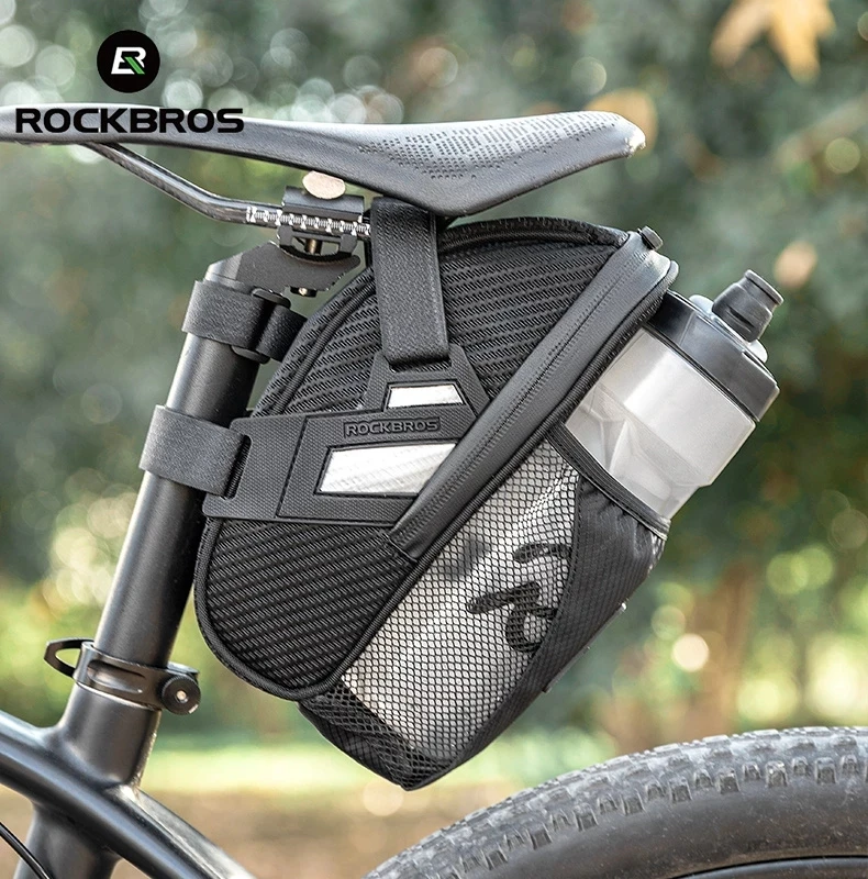 

ROCKBROS Saddle Bag Water Tail Bag Bottle Pocket Double Zipper Reflective Large Capacity Bicycle Bag MTB Road Bike Accessories