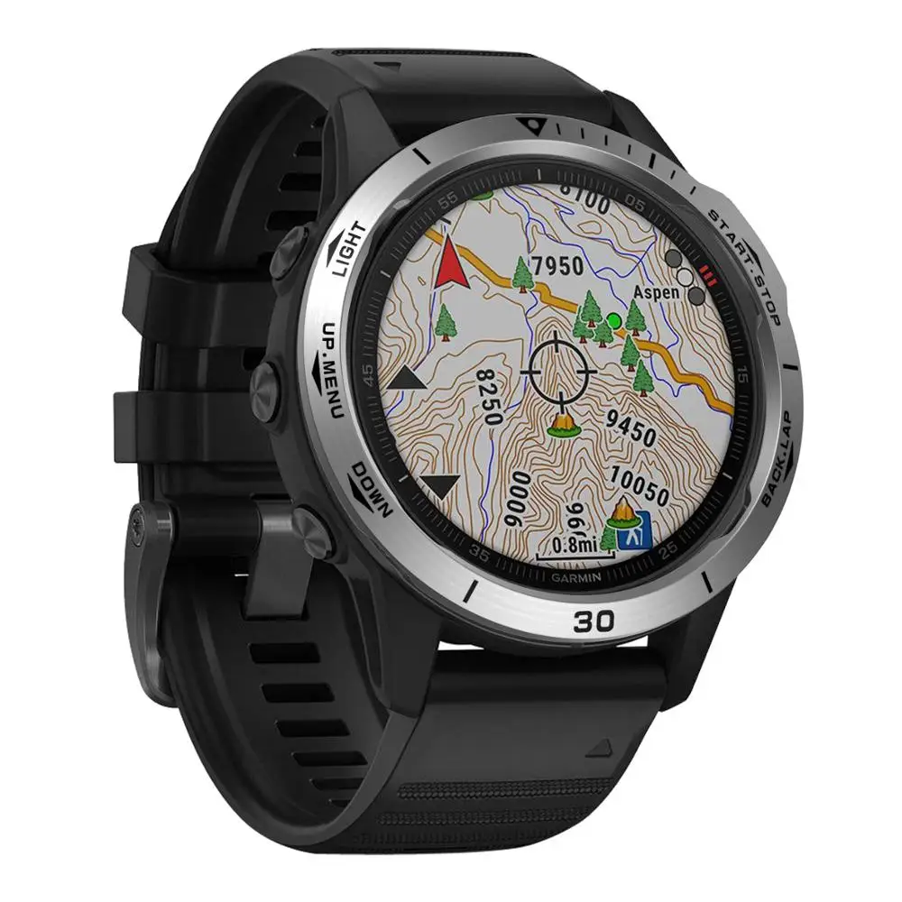 Anillo de bisel de reloj de zafiro para Garmin fenix 6X/6X Pro/6X, unidades de tiempo esculpidas de acero inoxidable, anillos de cubierta antiarañazos adhesivos