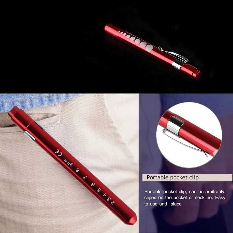 Portable Mini Penlight Medical LED Pen Flashlight Red Nurse Pen Light White/Yellow Light With Metal Clip For Detect