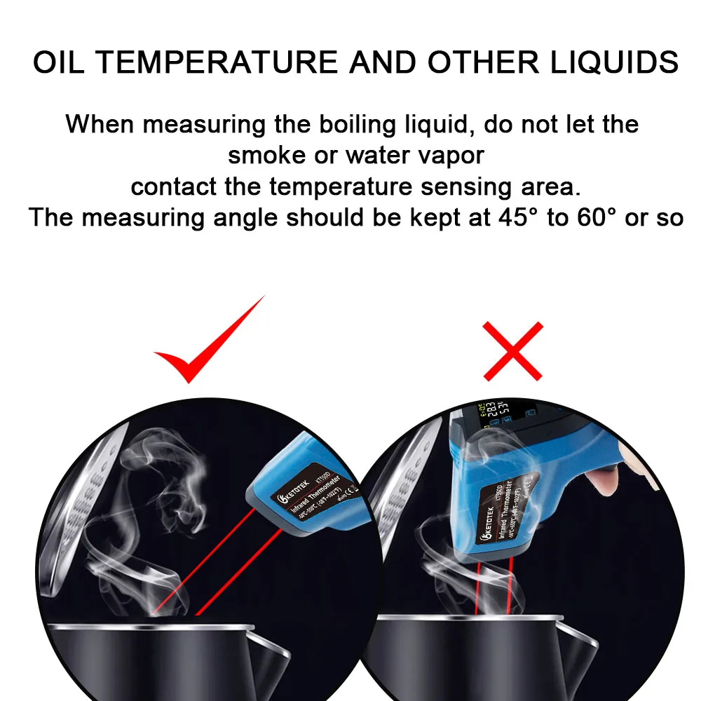 Non-Contact Digital Infrared Thermometer Laser Pyrometer Temperature Humidity Meter C/F NCV Detecting With K Type Thermocouple