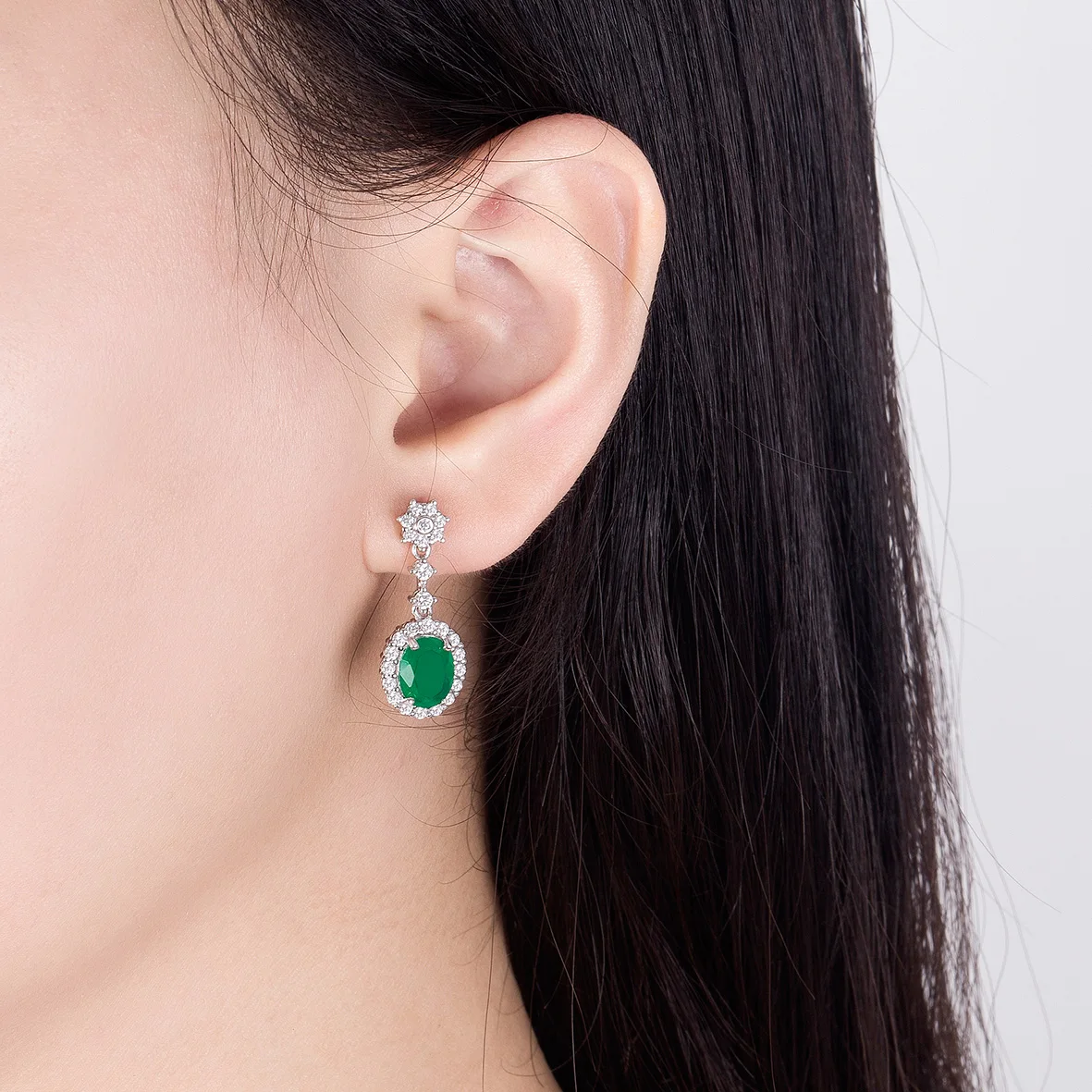 Temperament Elegant Earrings 925 Sterling Silver Halo Stud Earrings Emerald Tourmaline Engagement Dangle Long Earrings For Gift