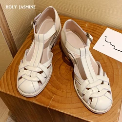 Women 2021 Summer Sandals Low Heel Platform Sandals Female Shoes Sewing Buckle Comfortable Casual Hollow Out Women's Plus Size