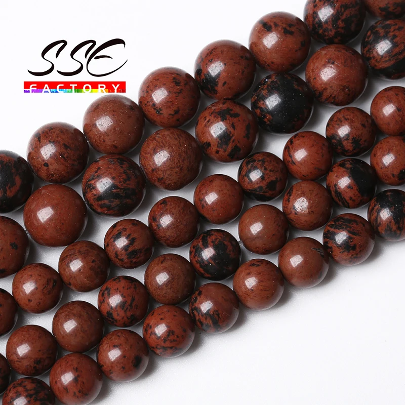 Wholesale Natural Mahogany Obsidian Stone Beads Golden Swan Picasso Round Loose Beads 15'' 4 6 8 10 12 mm For Jewelry Making