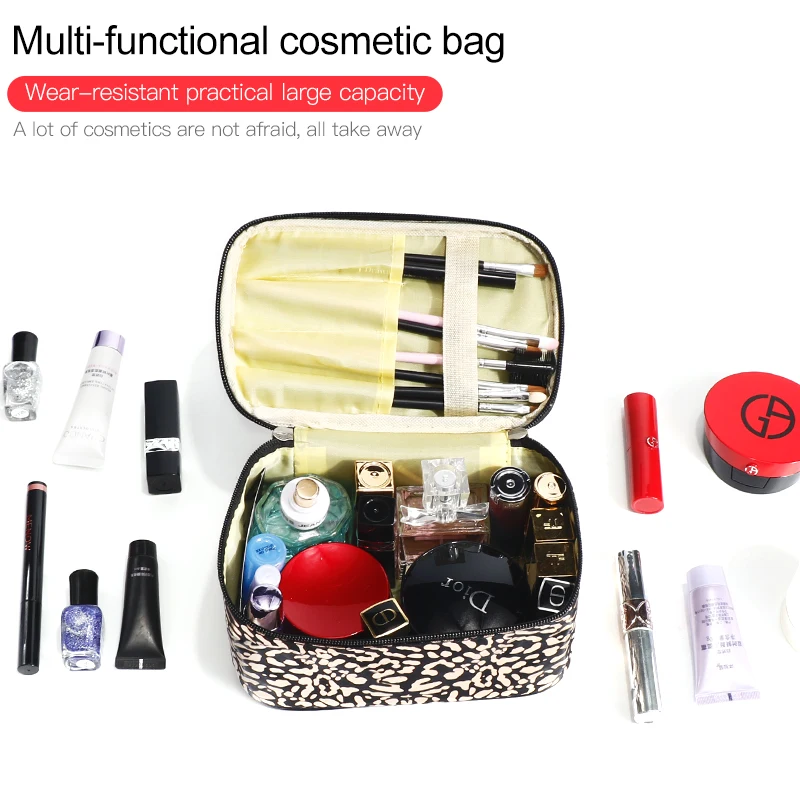 Waterproof Leopard Clear Makeup Beauty Wash Organizer Bath Toiletry Storage Kit Bag Cosmetic Bag for Women Make Up Case Travel