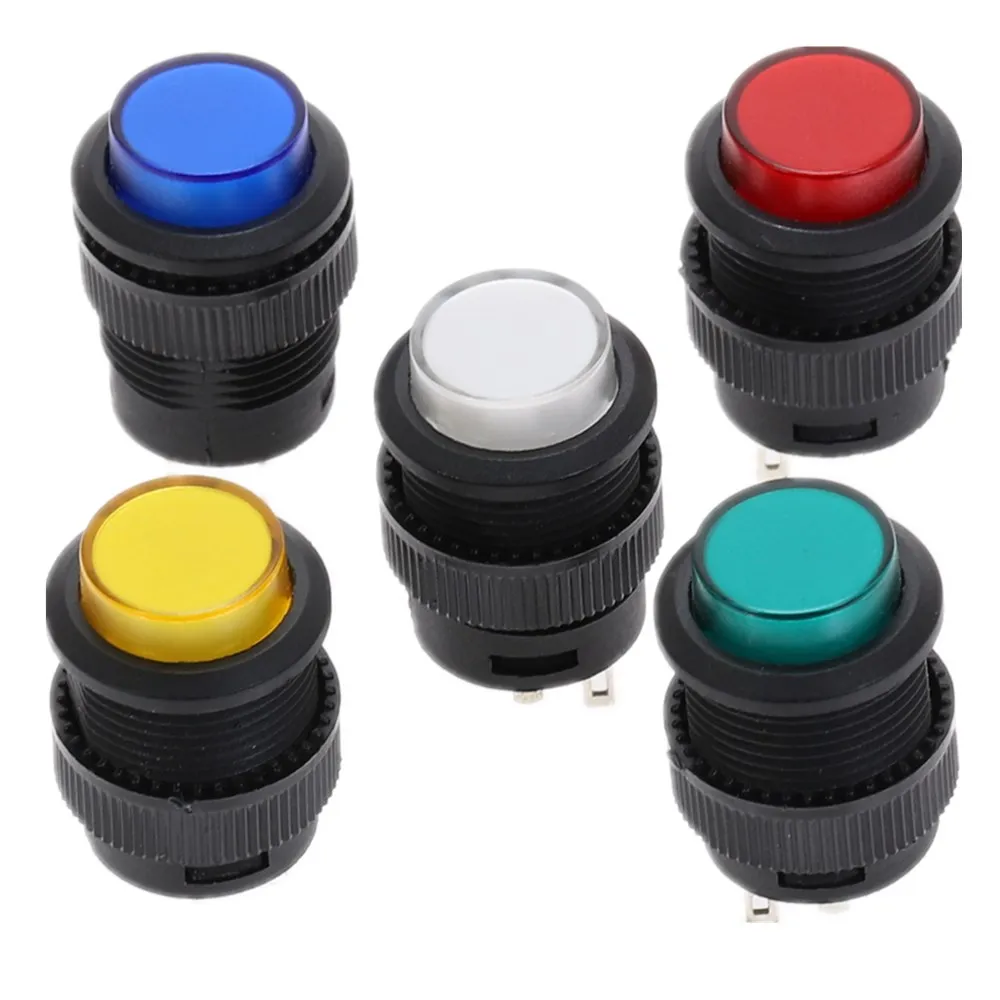 5Pcs 4pin Momentary Type 16MM White Red Blue Green Yellow LED  Lamp Round reset Push Button Switch 3A/250VAC