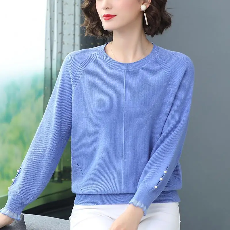 Korean Solid Color Long-Sleeved Sweater Spring 2021 New Large Size Women\'s Knitted Bottoming Shirt Top