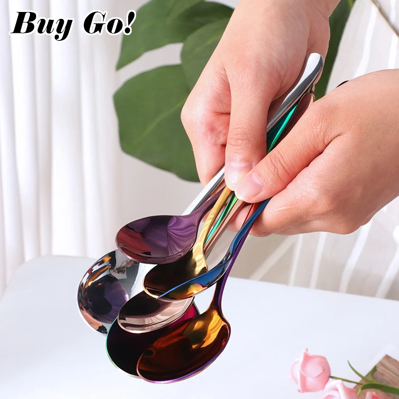 1PC Korean Design Tea Coffee Mixing Spoon Round Stainless Steel Dessert Ice Cream Fruit Spoon Teaspoons Drink Dinner Tableware