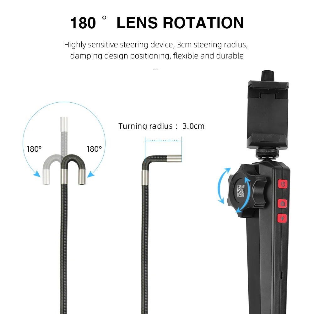 HD 1080P 6MM/8MM 180 Degree Steering Industrial Borescope Endoscope Camera Car Inspection Camera With 6LED For Iphone Android 1M