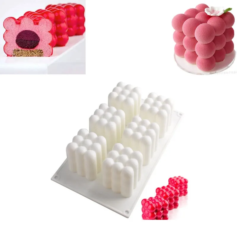 

6 Holes 3D Cube Silicone Cake Mold Baking Dish Tools For Heart Round Cakes Chocolate Brownie Mousse Make Dessert Mould