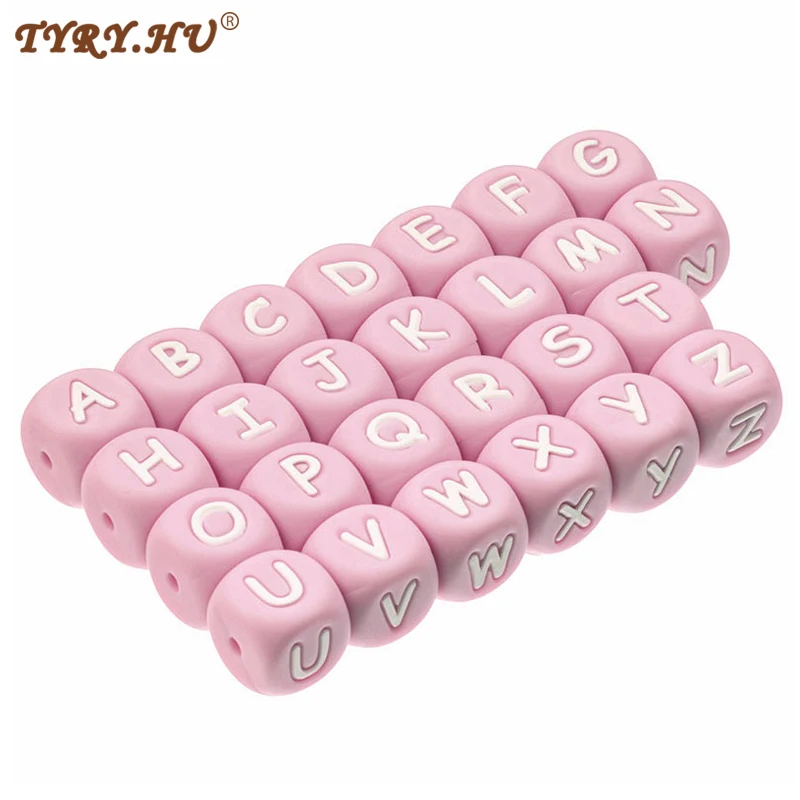 TYRY.HU 10Pc Pink Silicone Letter Beads 12mm Alphabet Baby Teether Bead BPA Free Personalized Name Pacifier Chain Accessories