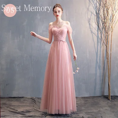 A095 Custom Made Beauty Pink Bridesmaid Dresses Sweet Memory Women Tulle Dress With Bow Bride Vestidos Wedding Guest Party Robes