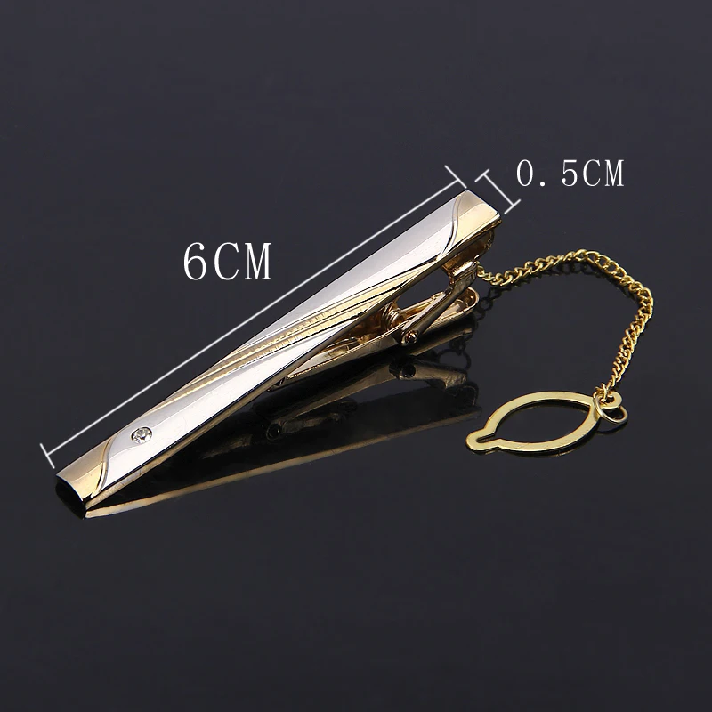 New Silvery Tie Clip For Men Classic Meter Tie Clips Alloy Tie Bar Quality Enamel Tie Collar Pin Crystal Business Corbata