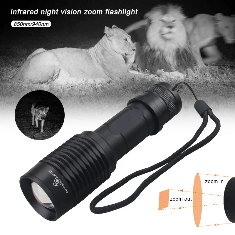 850nm/940nm Infrared Night Vision Zoomable Flashlight LED Waterproof Outdoor Hunting Torch with Remote Pressure Switch 18650