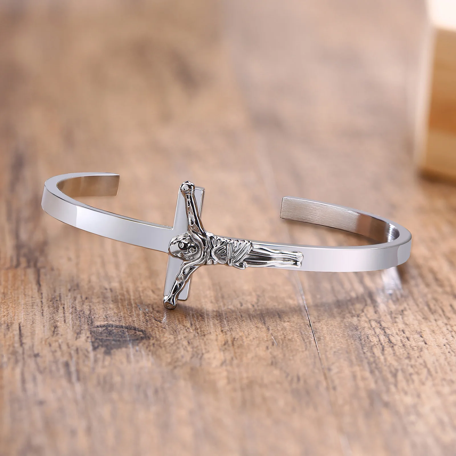 MEN CUFF BRACELET ,SIDEWAYS CROSS BRACELET,STAINLESS STEEL HOLY RELIGIOUS BRACELETS, MENS JESUS CHRISTIAN RELIGIOUS JEWELRY