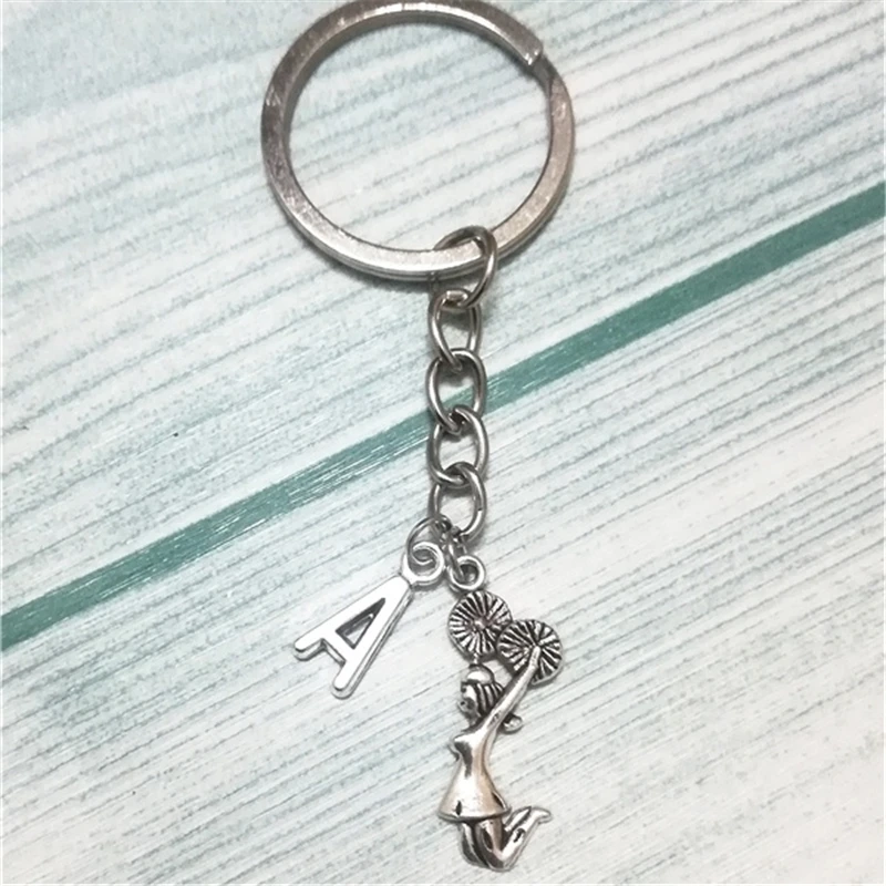 Cheerleader Key Chain Sport Keychain Team Jewelry Athlete Accessories Cheer Keyring Girl Initial Charm Keychain